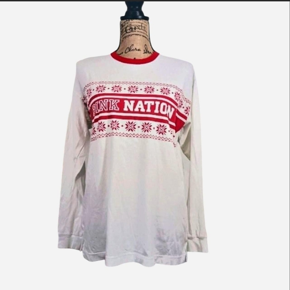 PINK Victoria's Secret Retro Fair Isle Campus Long Sleeve Tee S